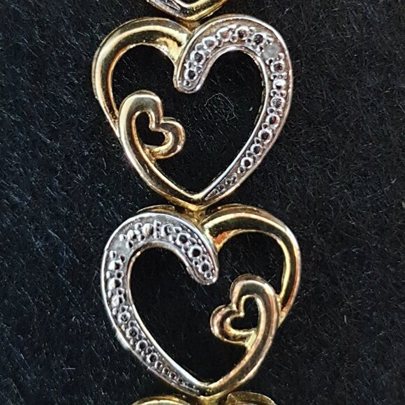 Lovely Vintage Genuine Diamond Gold Vermeil Sterling Silver Heart Bracelet - Picture 8 of 13